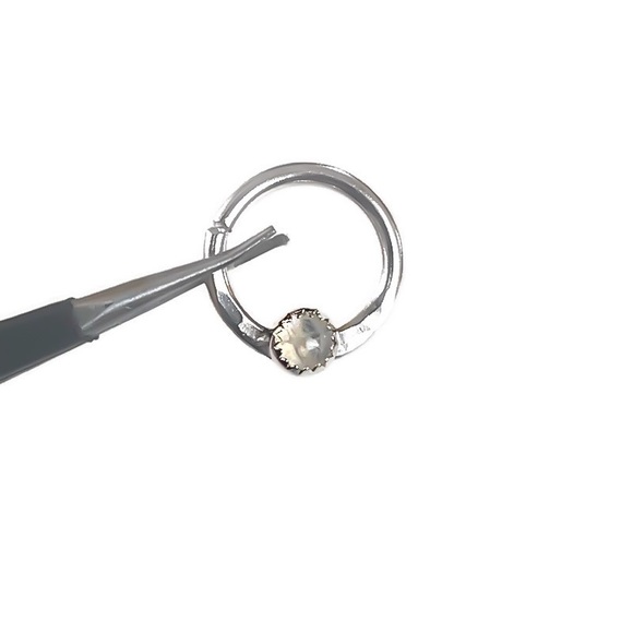 925 Sterling Silver Genuine Rainbow Moonstone Gemstone Septum Ring Daith Earring - Picture 3 of 11